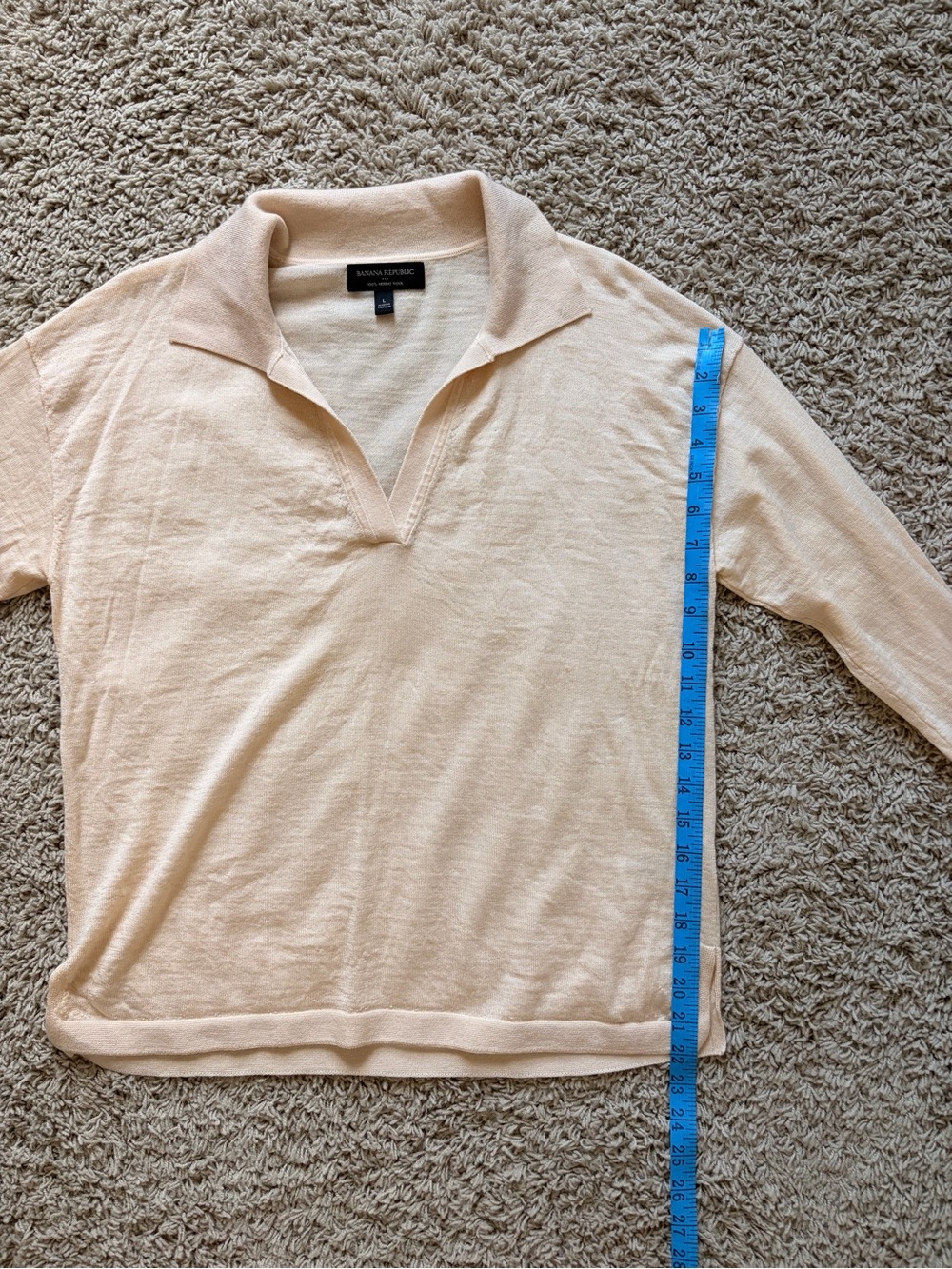 Banana Republic 100% Merino Wool Polo Sweater Collared V-Neck Cream L - Picture 9 of 11